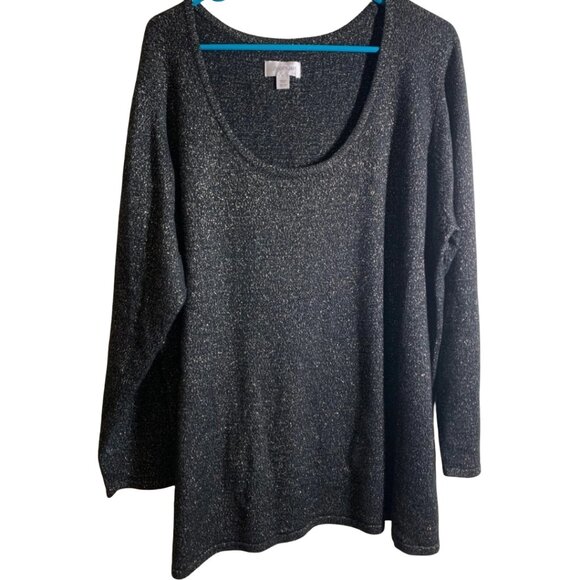 NWOT Avenue - Metallic Black Shimmer Scoop Neck Sweater - Size 26/28 - Picture 1 of 8